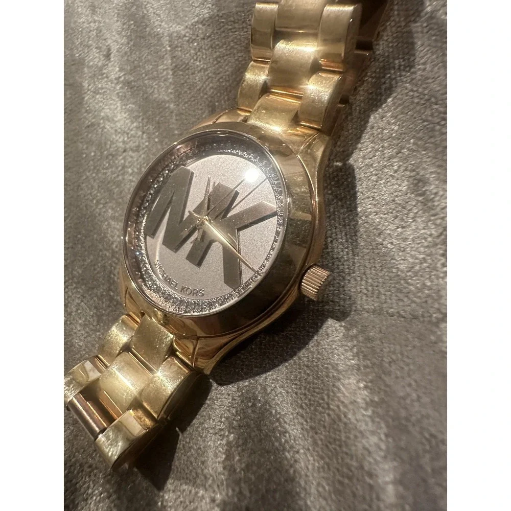 Michael Kors MK-3549 Watch Rose Gold Logo Dial Crystal 5 ATM Stainless SteelRARE